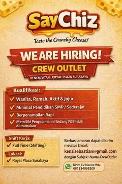 Lowongan Crew Outlet FNB Penempatan Royal Plaza Surabaya
