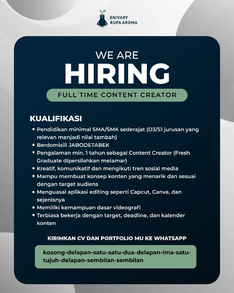 LOWONGAN FULL TIME CONTENT CREATOR