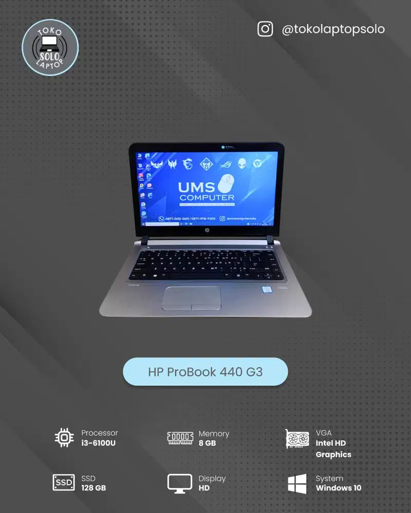 HP PROBOOK 440 G3 CORE I3 6100U Ram 8GB SSD 128GB