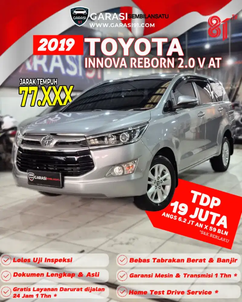 [Tdp 19 JT] INNOVA REBORN V 2.0 AT BENSIN 2019 KM 77 RB