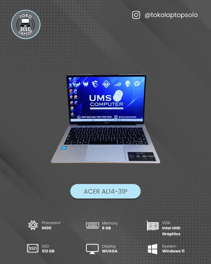 ACER AL14-31P INTEL N100 Ram 8GB SSD 512GB WUXGA