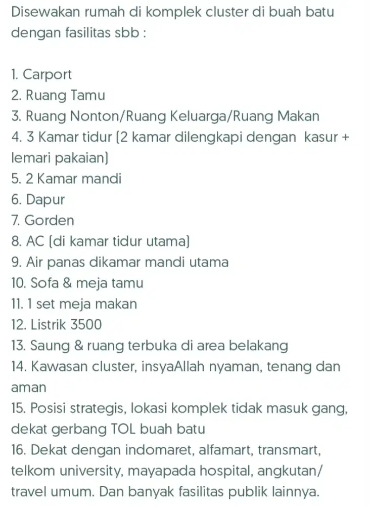 RUMAH NYAMAN DISEWAKAN/DIJUAL (SEMI FURNISHED)