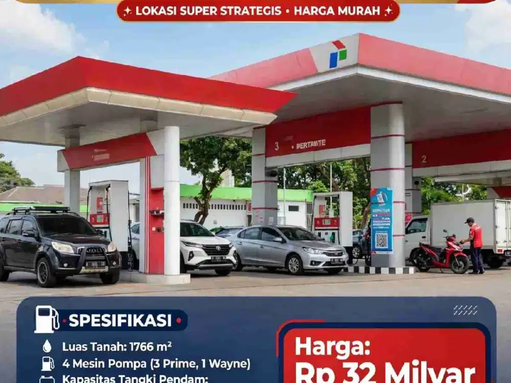 DIJUAL CEPAT SPBU AKTIF SEPUTAR KAMPUS SETURAN JOGJA - LT 1766m² - 4 Mesin Pompa - Omzet 20 KL/Hari - 32M