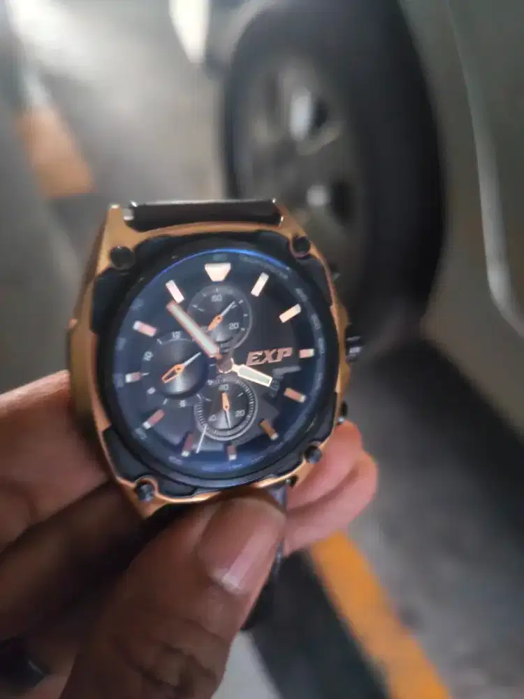 Jual jam tangan EXP Expedition mulus rose gold strap kulit