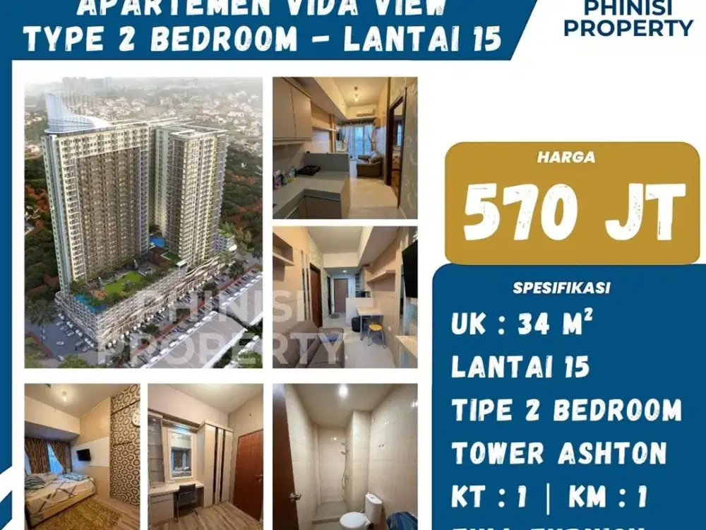 Dijual Apartemen Vida View Makassar Type 2 Bedroom Full Furnished – Lantai 15