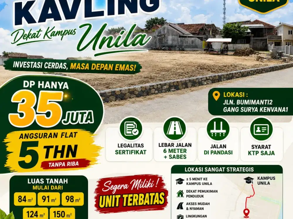 Tanah kavling dekat kampus UNILA