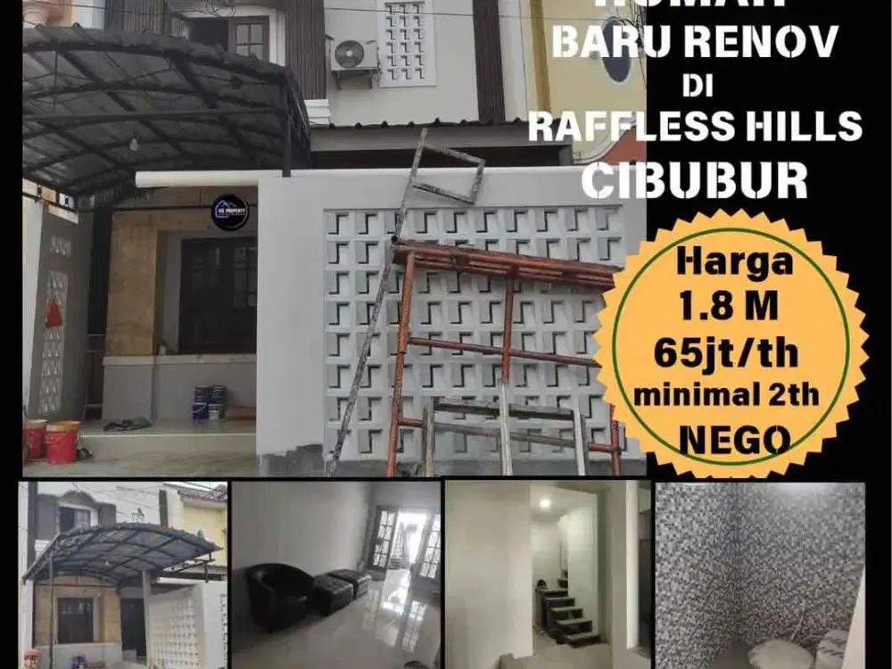Rumah baru renovasi di jual / sewa di Raffless Hills 5 menit ke LRT harjamukti