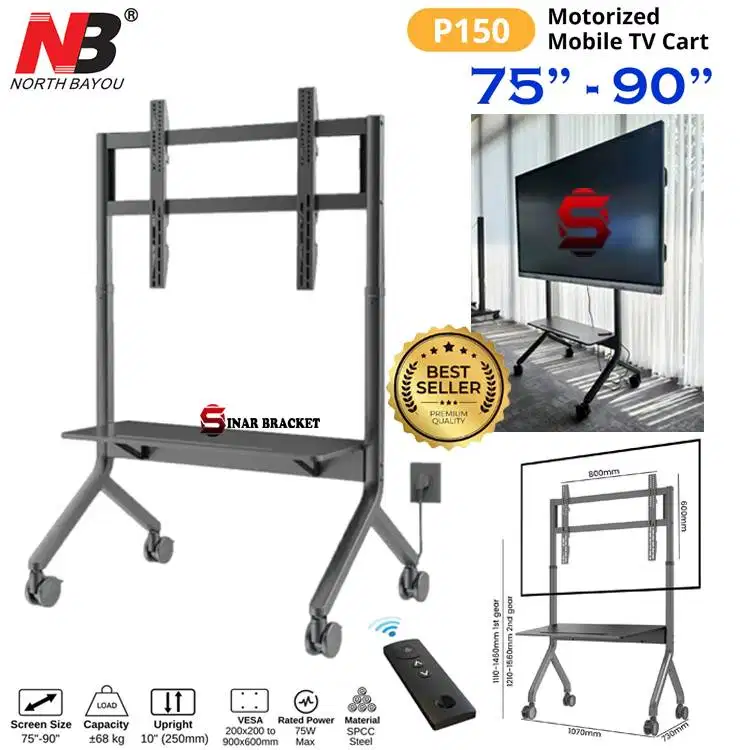 BREKET BRACKET TV STANDING BERDIRI RODA NORTH BAYOU P150 75 - 90 Inch