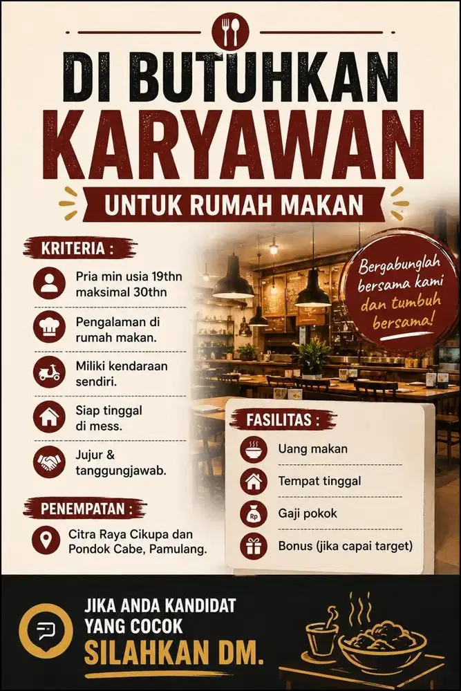 Di butuhkan karyawan rumah makan