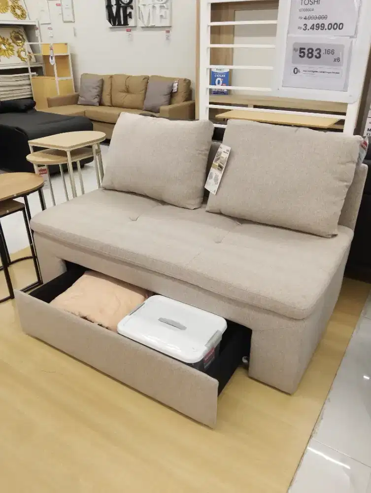 Selma Toshi Sofa Penyimpanan Fabric 2 Dudukan - Abu abu Muda