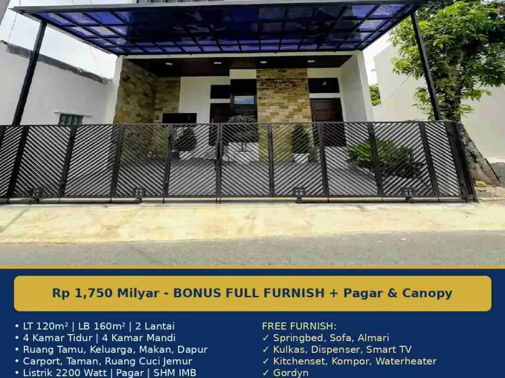 Dijual Rumah Baru Full Furnish Kayen Depok Sleman Jakal KM 7 - LT 120 LB 160 - 4KT 4KM - Dekat UGM 1,75M