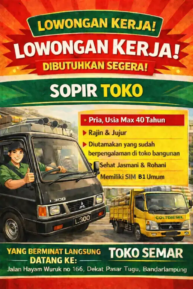 LOWONGAN KERJA SUPIR TOKO BANGUNAN