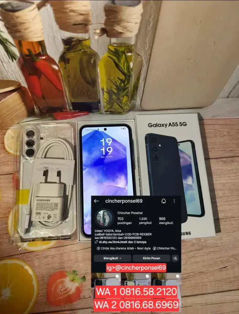 Jual hp likenew samsung A55 5G 8/256 siap pakai grns resmi fre ADAPTOR