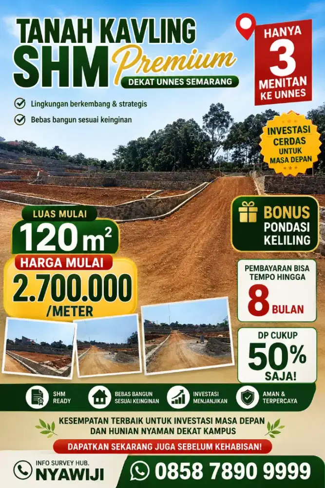 TANAH KAVLING SIAP BANGUN LOKASI PREMIUM SEKITAR UNNES