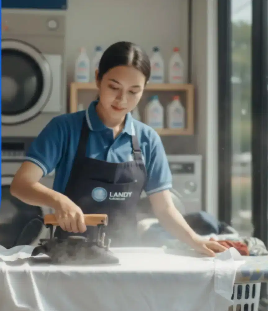 Karyawan laundry setrika