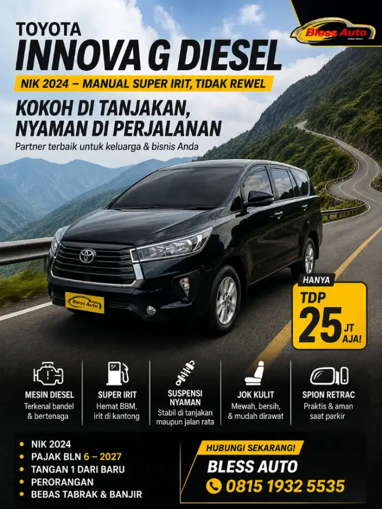 Toyota Innova G 2.4 diesel 2024 manual m.t  2025 new model 2023 hitam