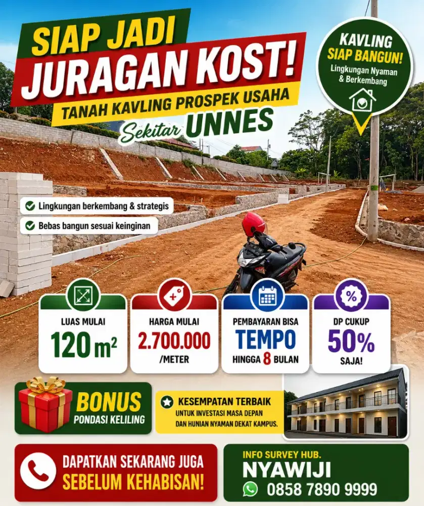 TANAH KAVLING SIAP BANGUN PROSPEK USAHA KOST SEKITAR UNNES