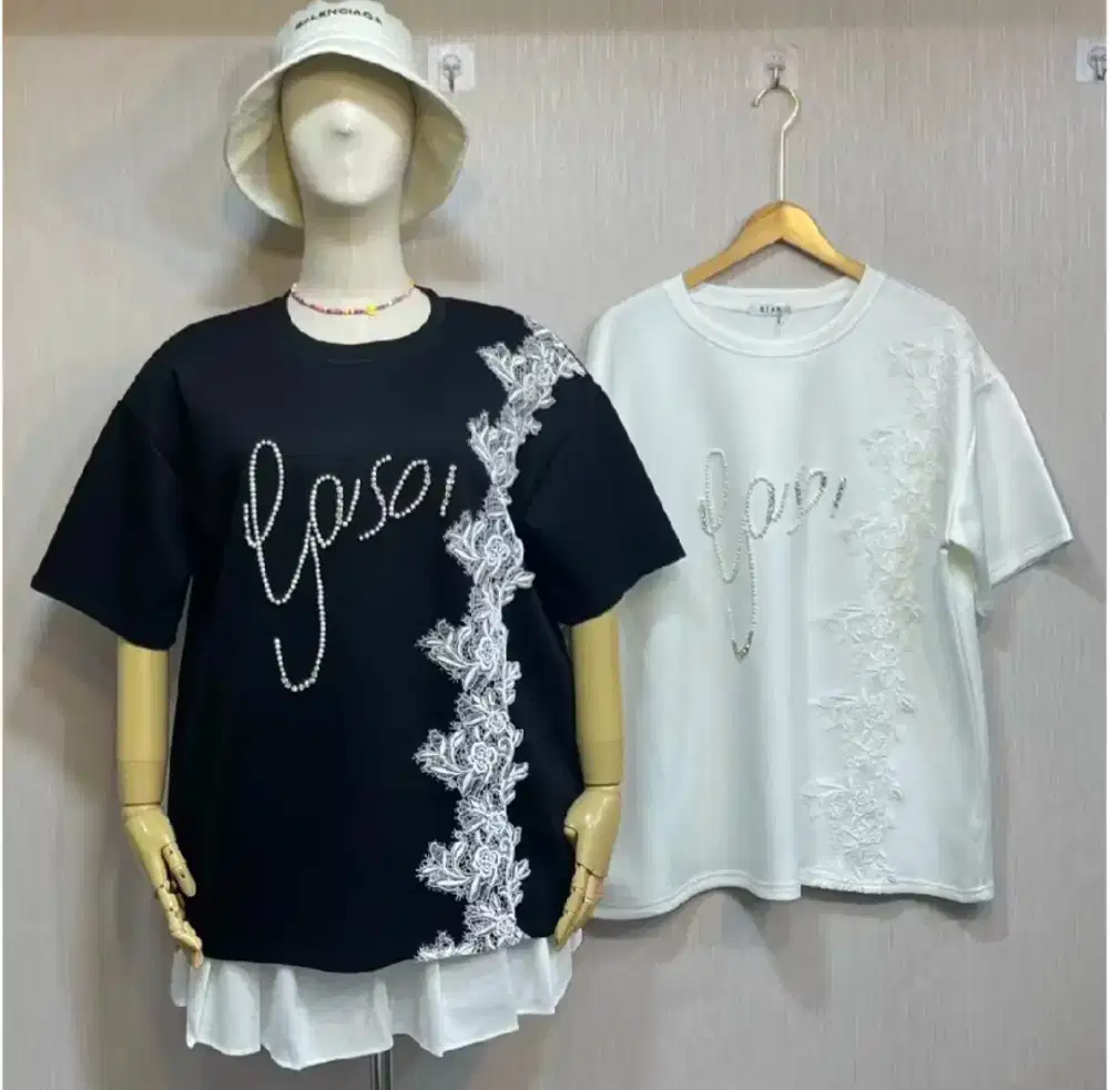 Atasan Kaos Renda Mutiara Jumbo