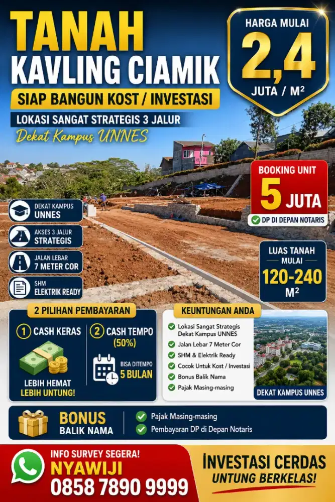 TANAH SEKITAR UNNES SIAP BANGUN PROSPEK INVESTASI KOST SHM READY