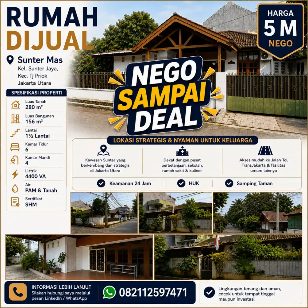 RUMAH + KONTRAKAN TANAH LUAS STRATEGIS DI SUNTER MAS