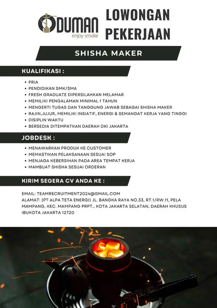 Lowongan Shisha Maker
