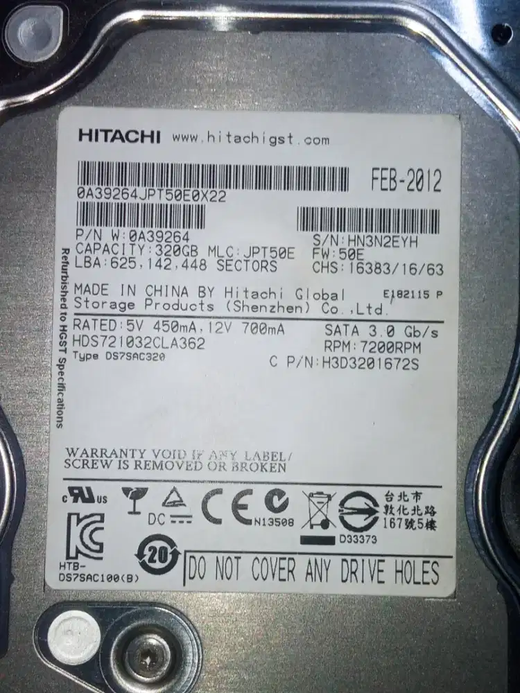 Hardisk merk Hitachi 320gb