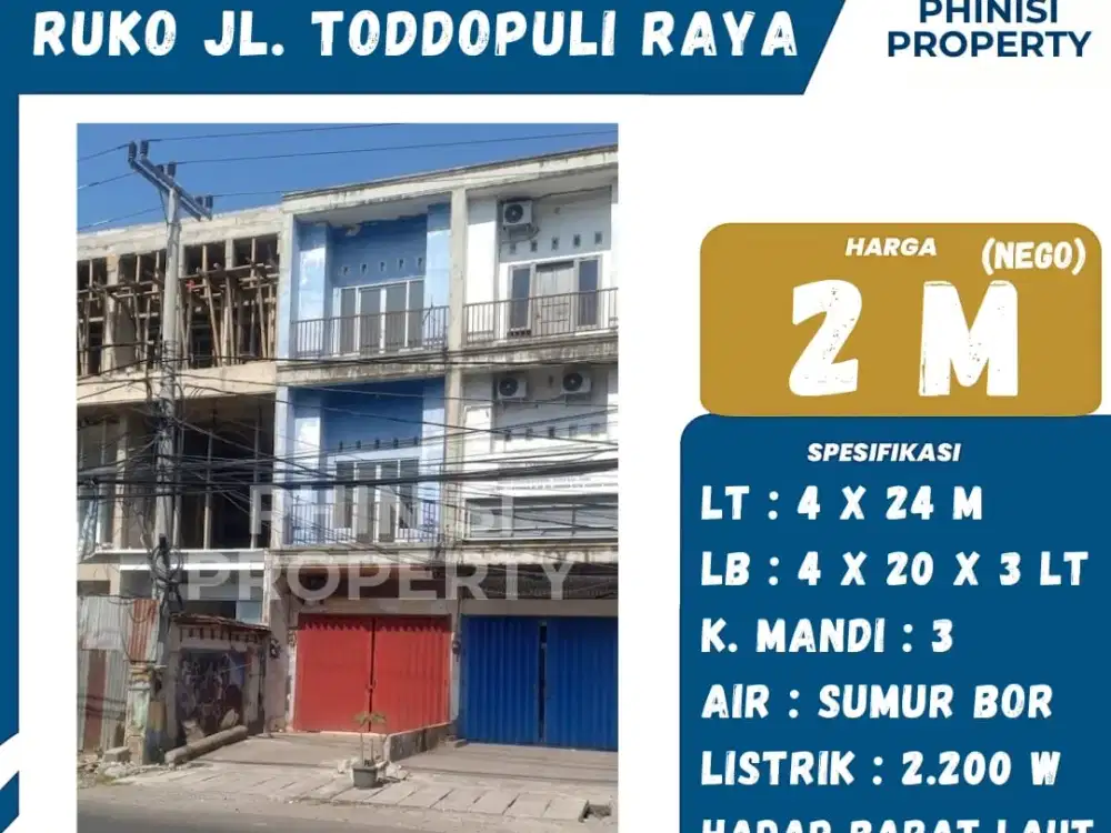 Ruko Dijual di Jl. Toddopuli Raya – Lokasi Strategis untuk Usaha