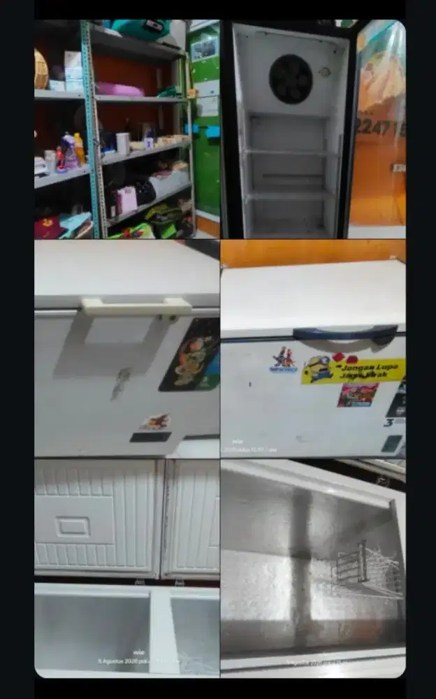 Perlengkapan usaha, freezer, showcase, rak besi,
