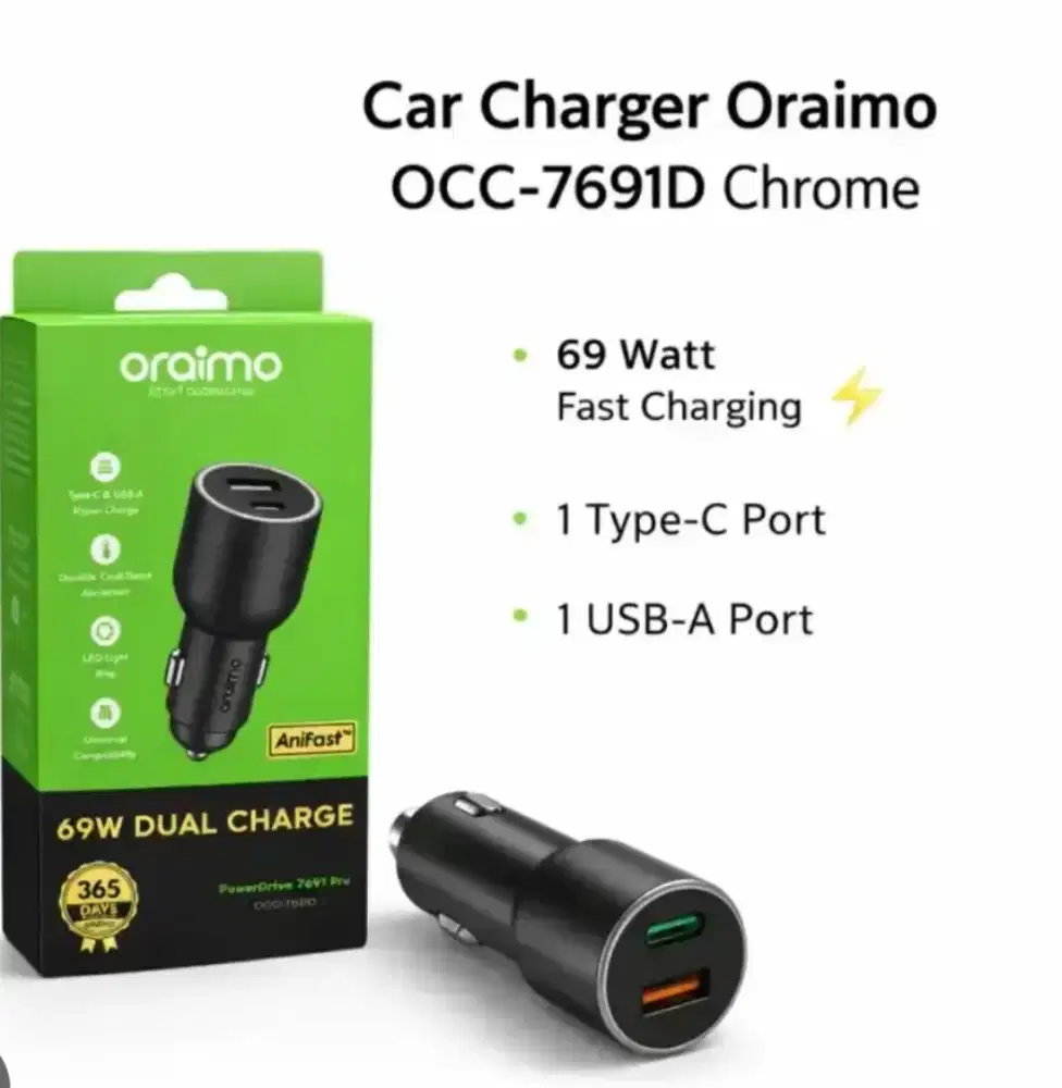 Oraimo car charger 15.5w fast charger Highway 15, Dual USB occ1152