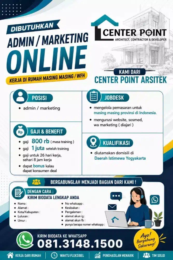 LOWONGAN KERJA
Admin / Marketing Online (WFH