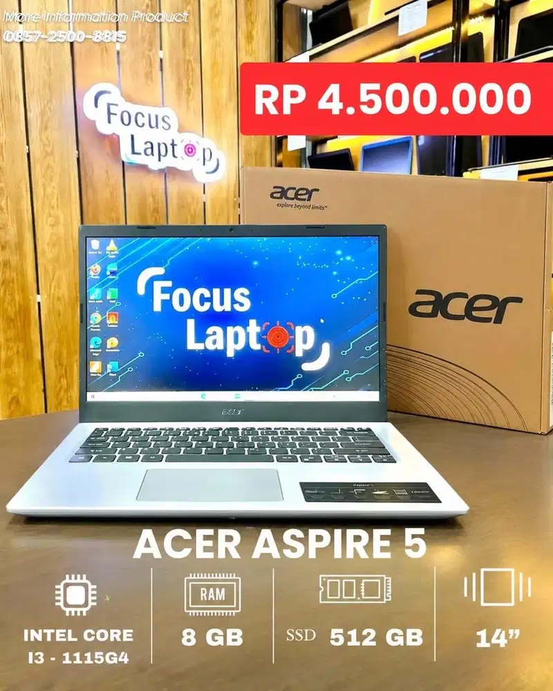 ACER ASPIRE 5. INTEL CORE I3-1115G4. RAM 8 GB. SSD 512 GB. SLIM FULSET