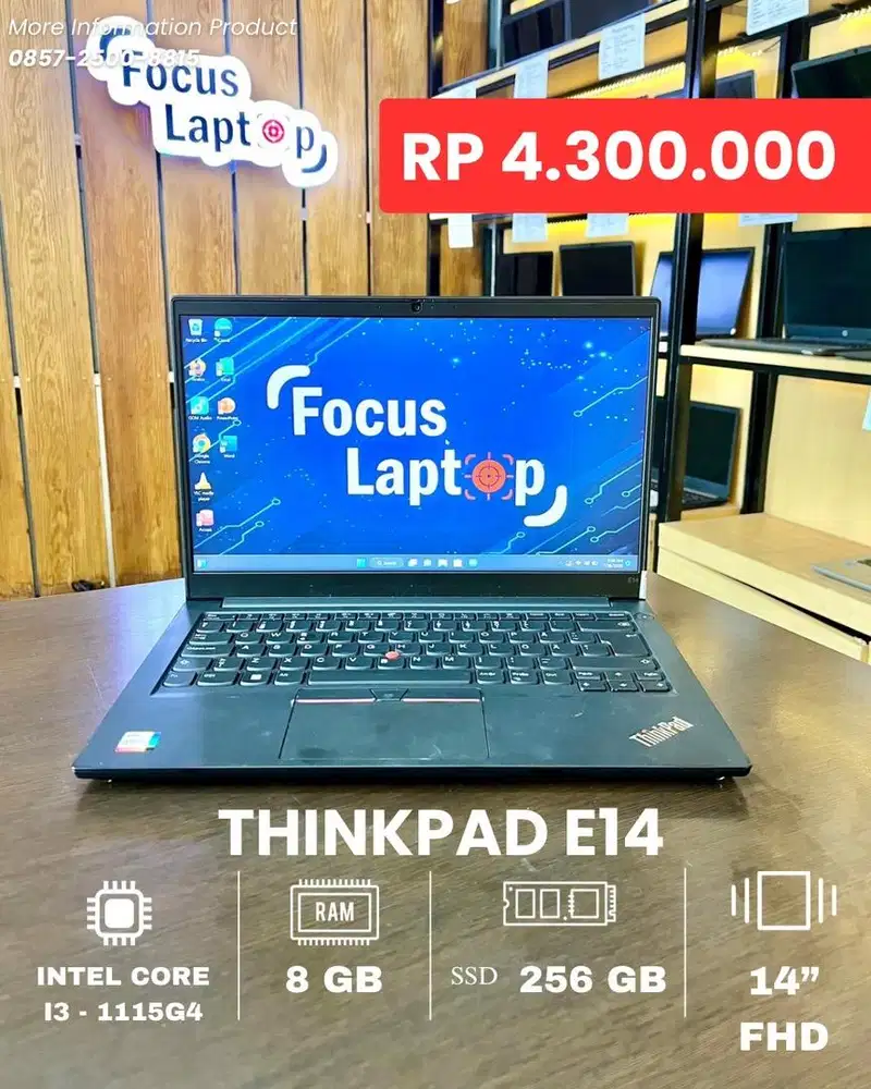 THINKPAD E14. INTEL CORE I3-1115G4. RAM 8 GB. SSD 256 GB. SLIM FHD