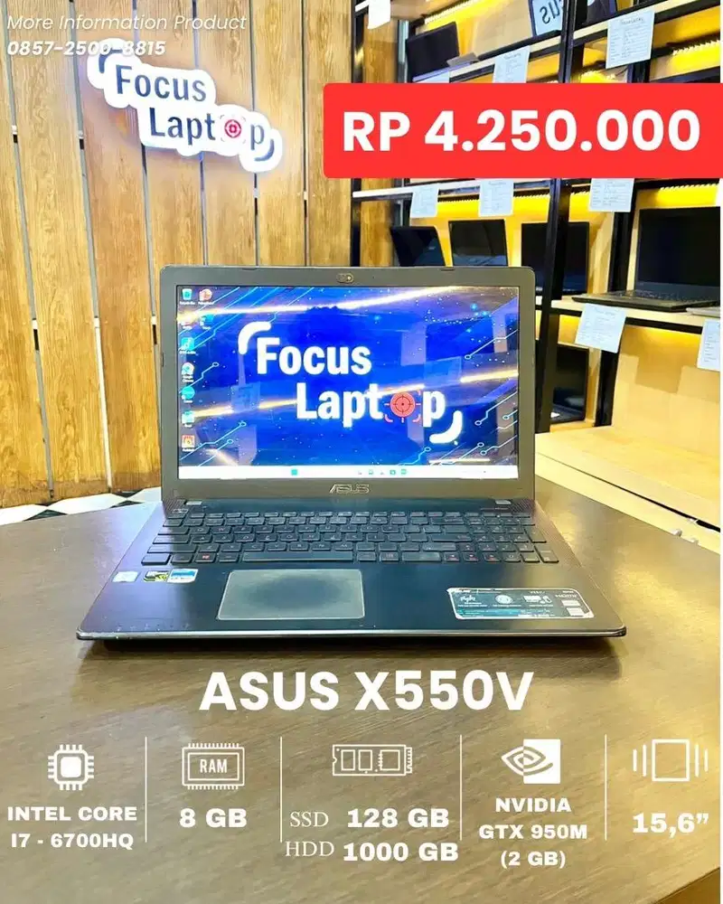 ASUS X550V. INTEL CORE I7-6700HQ. RAM 8 GB. SSD 128 GB + HDD. VGA GTX