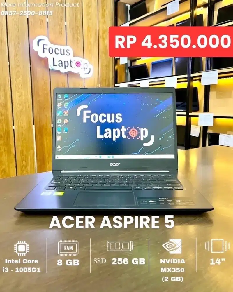 ACER ASPIRE 5. INTEL CORE I3-1005G1. RAM 8 GB. SSD 256 GB. VGA 2 GB