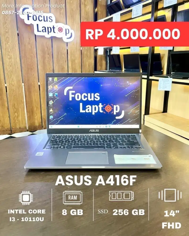 ASUS A416F. INTEL CORE I3-10110U. RAM 8 GB. SSD 256 GB. BACKLIGHT SLIM