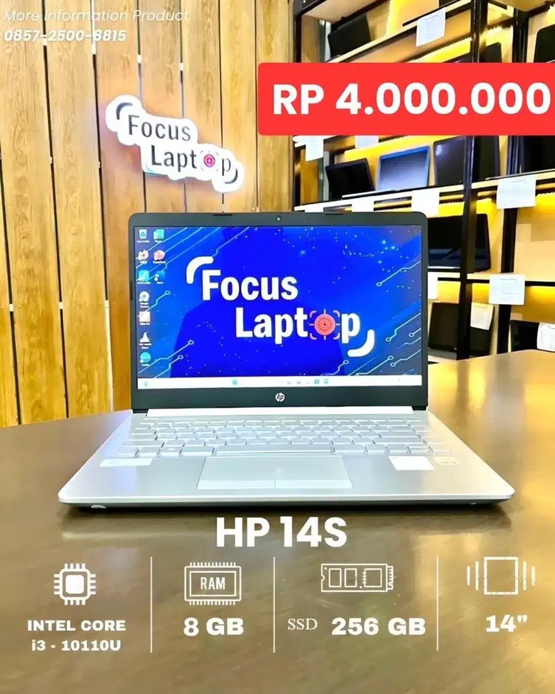 LAPTOP HP 14S. INTEL CORE I3-10110U. RAM 8 GB. SSD 256 GB. BL. SLIM