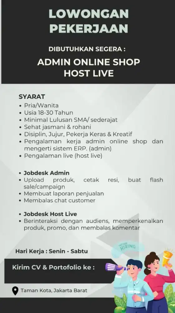 Lowongan Admin Online Shop Host Live
