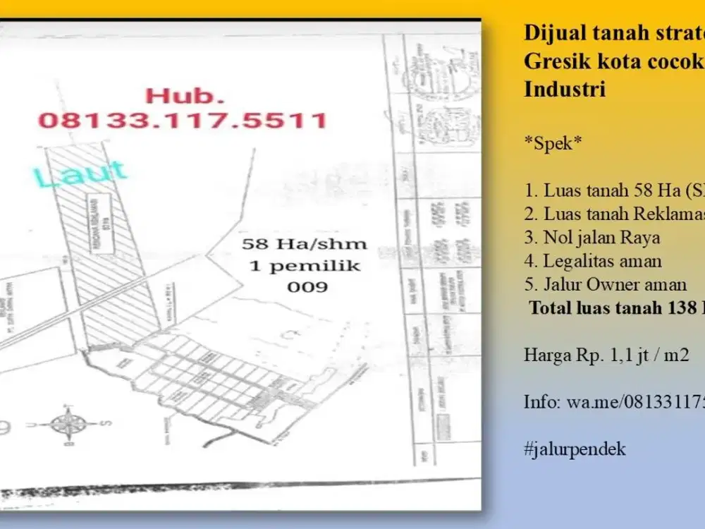 Dijual tanah strategis di Gresik kota cocok untuk Industri
