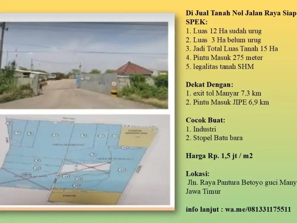 Di Jual Tanah Nol Jalan Raya Siap Bangun Di Gresik