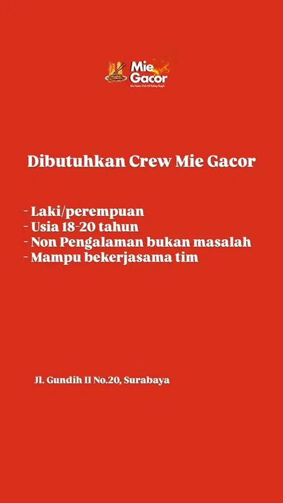 Lowongan Crew Mie Gacor