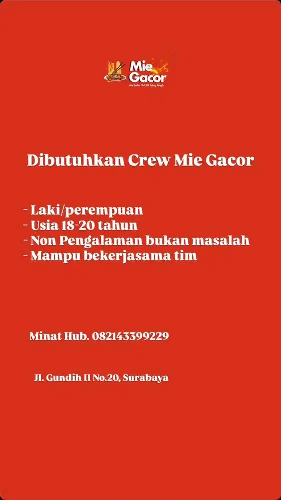 Lowongan kru Mie Gacor
