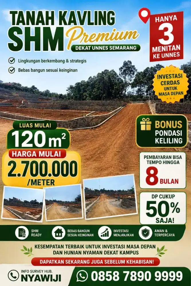 Tanah Unnes sangat istimewa siap bangun kost 3menit kampus jalan 7mtr