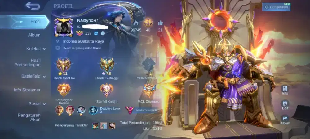 Akun ML Pribadi 406 Skin Legend 2, Exorcist All Unbind No KGM