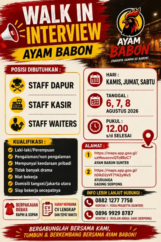 Staff dapur, Kasir, Waiterss