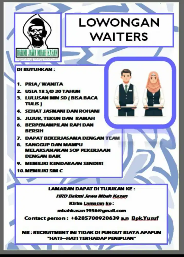LOWONGAN KERJA WANITA WAITERS