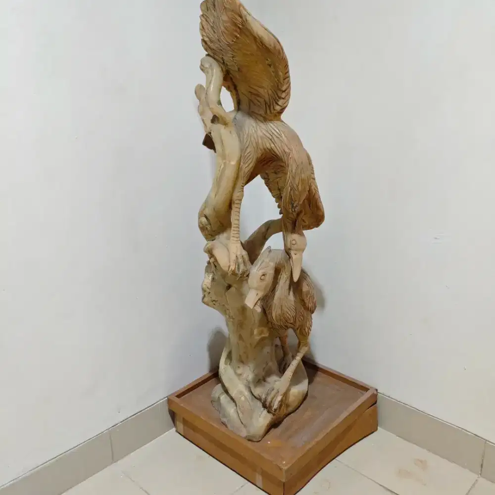 Ukiran Patung Burung Batu Alam Antik & Detail Sepasang