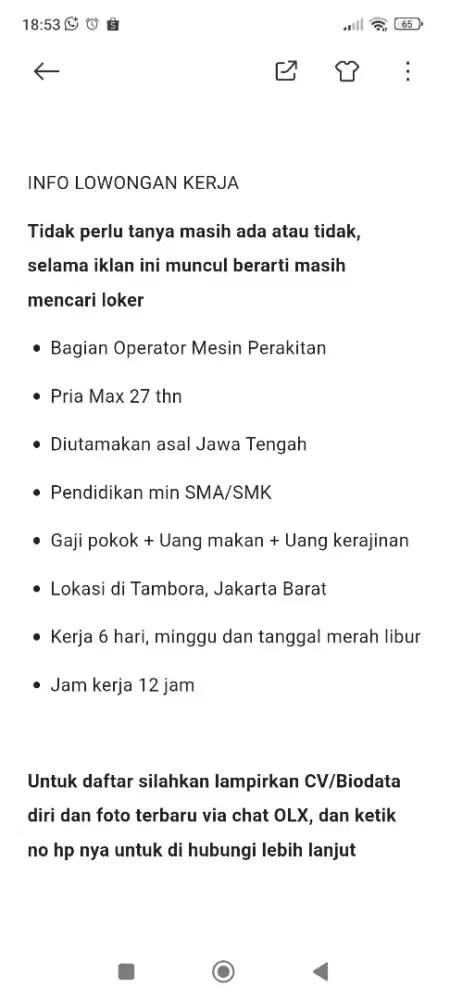 LOKER BAGIAN OPERATOR MESIN PERAKITAN