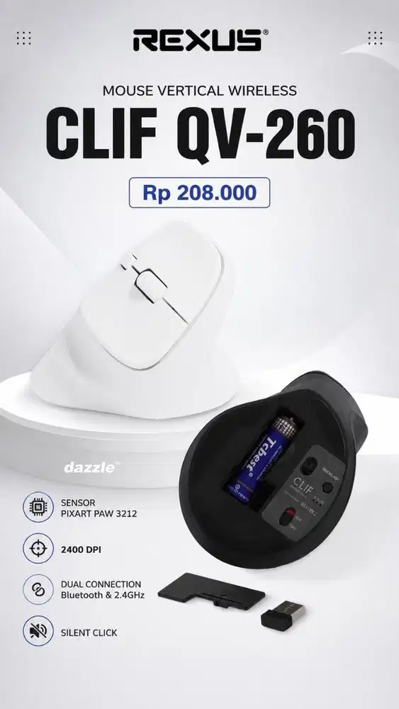 Mouse Vertical Wireless Clif QV-260 rexus