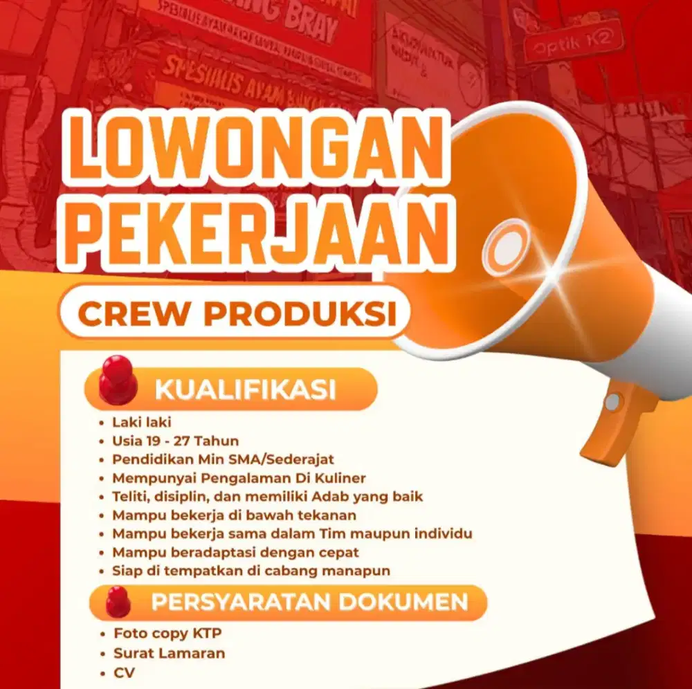 Dibutuhkan Crew Produksi Makanan