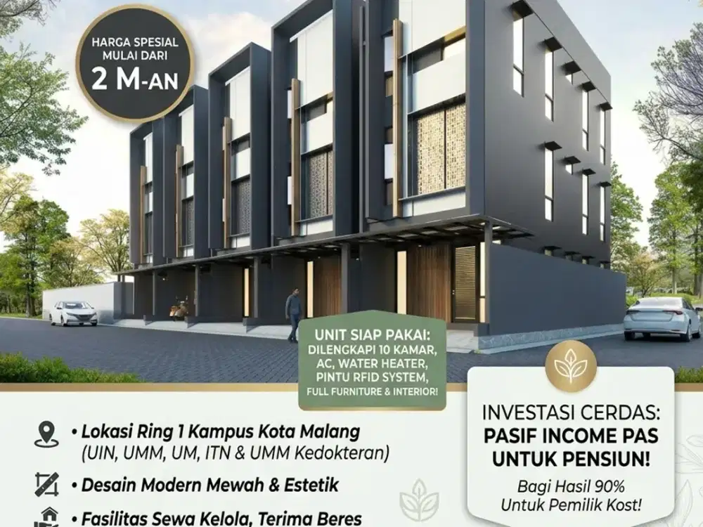 INVESTASI TANPA RIBET! CLUSTER RUMAH KOST MODERN DI RING 1 KAMPUS MALANG